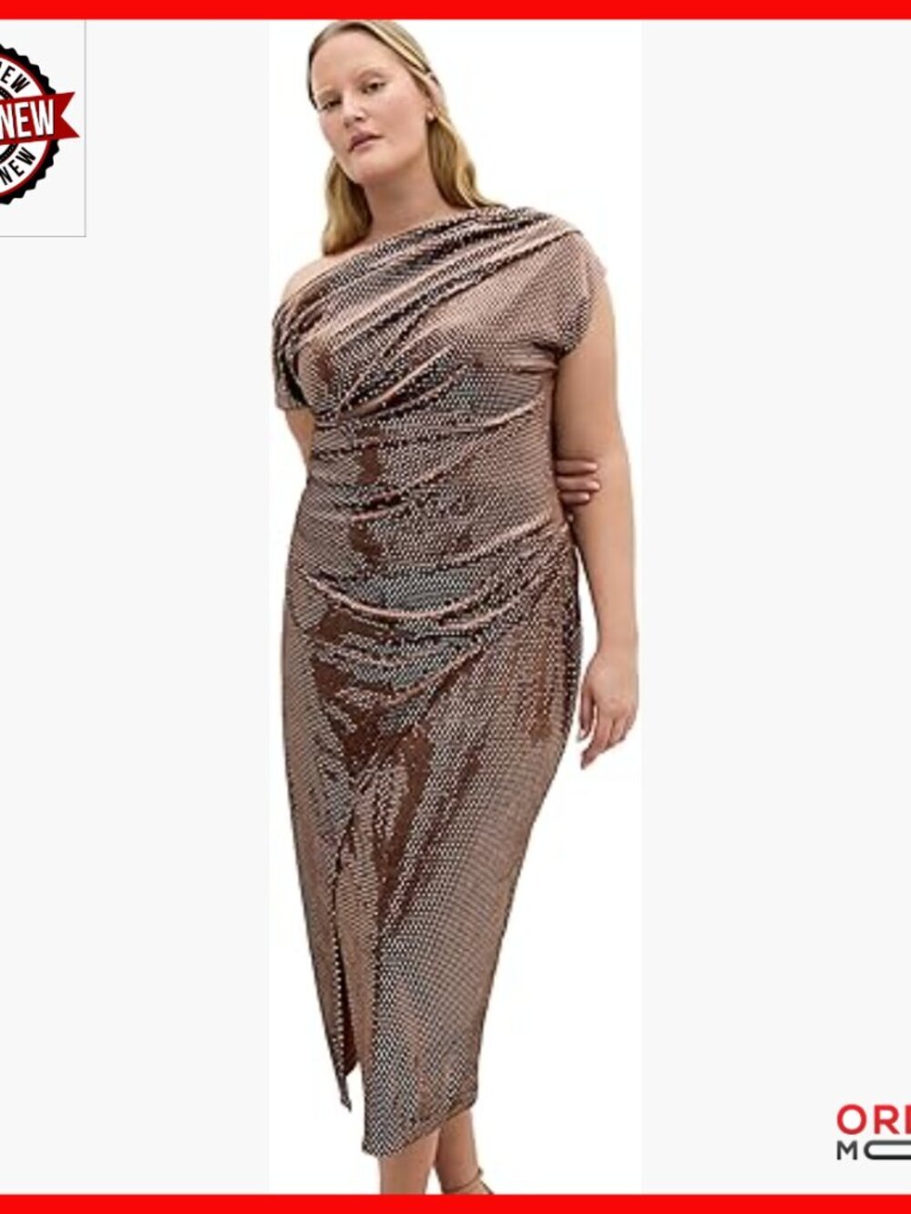 Plus Size Off-Shoulder Midi Dress with Faux Wrap Skirt - Stretch Fabric - Picture 1 of 5